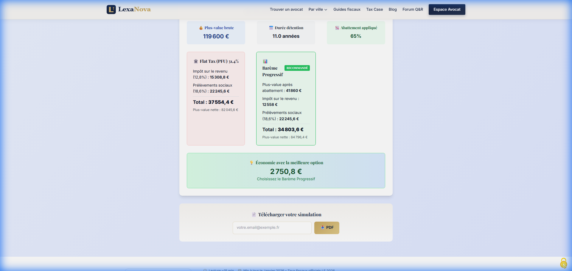 Comparaison PFU vs Barème scénario 2